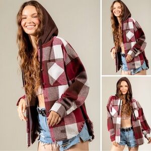 Plaid Hooded Jacket in Red and Brown